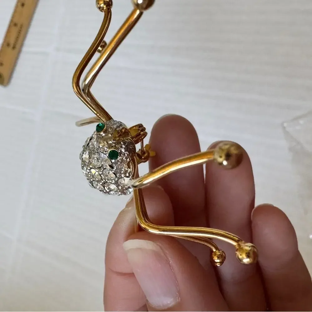 Vintage Gold Tone Rhinestone Spider Brooch Pin Womens Estate Jewelry_3